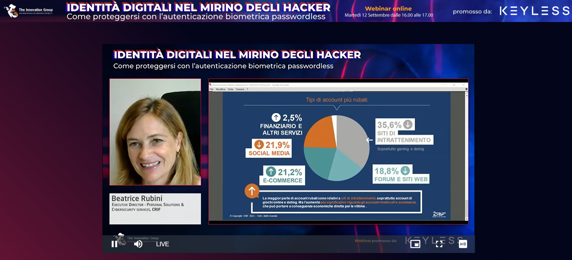 Beatrice Rubini durante il webinar identità digitali nel mirino degli hacker